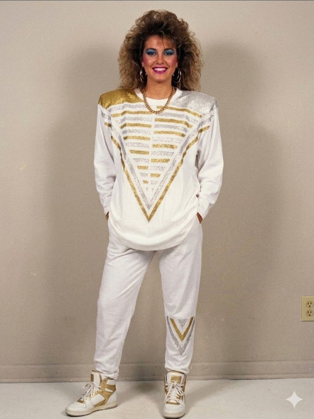 Alien Lounge Set with Gold & Silver Glitter Chevron Vintage Deco sport Movie